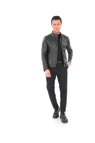 Newzaya Hakiki Deri Erkek Ceket Klasik Şıklıkla Buluşan Modern Stil Siyah