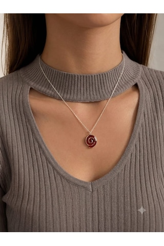 Atölye Han Özel Tasarım 925 Ayar Doğal Taş Mercan Mozaik Süslemeli Spiral Kolye Gümüş