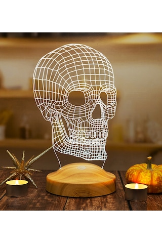 Kuru Kafa Tasarımlı 3D LED Lamba, 3 Boyutlu Kafatası Dijital Artwork Gece Lambası, Kurukafa Gotik Hediye
