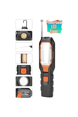 El Feneri 4 Modlu 90 Akrobat Led Çalışma Işığı İş Lambası Darbeye Dayanıklı Mıknatıslı Fener 8w Turuncu