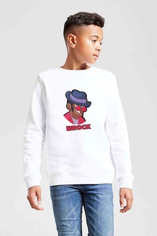 Tshirthane Brawl Stars - Brock Baskılı Unisex Çocuk Beyaz Sweatshirt Beyaz