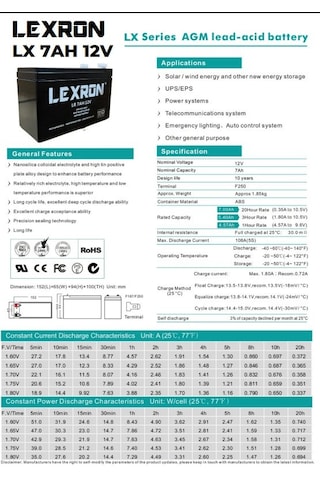 Lexron - İnges 12 Volt 7 Amper Agm Akü