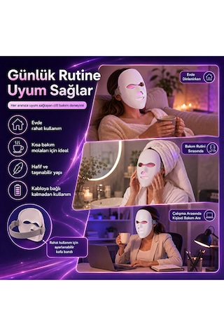 Işıklı Cilt Bakım Maskesi 7 Renk Led Işık Terapisi Yüz Maskesi 400mah Şarjlı Kırışıklık
