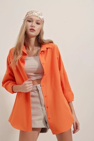 Defymoda 3900 Oversize Uzun Basic Gömlek - Turuncu Turuncu