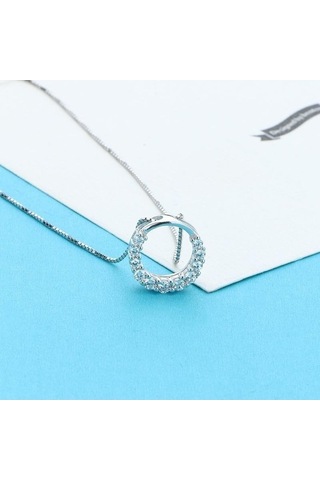 Novahub 925 Ayar Gümüş Kalp Şekilli Kristal Kolye - Kolye Takı Yaka Aksesuar Gümüş