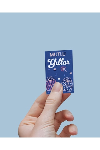 Yılbaşı Mutlu Yıllar Yazılı Hediye Kart Seti, Yeniyıl Paketleme Kartı, 25 Adet-5,5x8.5 Cm, Mavi