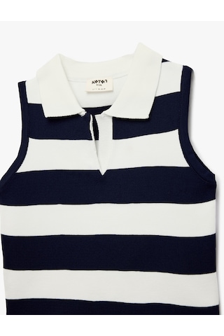 Koton Slim Fit Triko Kolsuz Polo Yaka Bluz Lacivert Çizgili 6skg90028ht