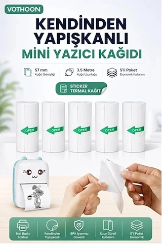 13 Lü Mini Yazıcı Termal Rulo Seti Çocuk Kamera Baskı Kağıdı 5 Yapışkanlı 5 Düz Beyaz 3 Renkli