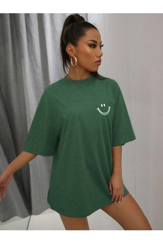 Noıssey Karikatür Ve Grafik Tasarım Oversize T-shirt Cartoon/letter Serisi Kod7 Yeşil