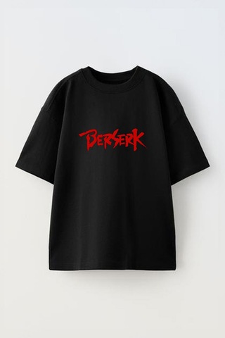 Thewert Unisex Berserk Tasarım Baskılı Pamuk Sıyah Oversize T-shirt Siyah