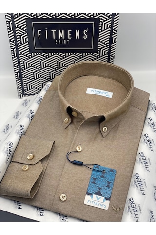 Slim Fit Uzun Kol Pamuklu Hediye Kutulu Kolay Ütülenebilir Erkek Gömlek Fs-002225 - Kahverengi-2806