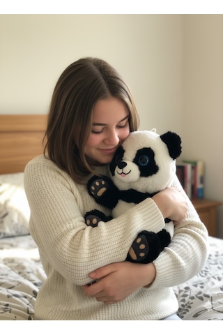 Merty Avm Premium Kalite Sevimli Peluş Panda - Dolgun Yapılı Oturabilen Hediye Oyuncak Siyah- Beyaz