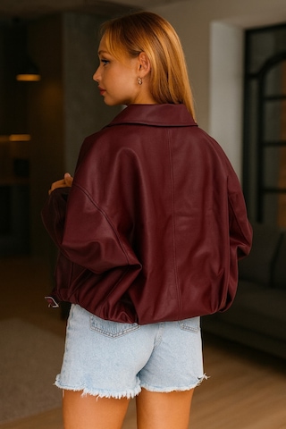 Prifaldi Oversize Bomber Deri Ceket Bordo