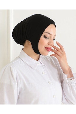 Melodi Scarf Kadın Tesettür Geniş Hacimli Pratik Ense Ve Çene Altından Geçmeli Kaymayan Bone Siyah Çeneli Bone Siyah