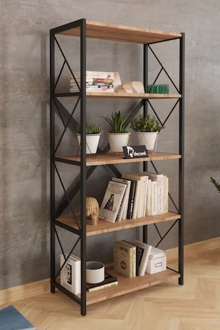 Morpanya Sera Metal Kitaplık 5 Raflı Çok Amaçlı Dosya Kitap Rafı Ofis Salon Raf 150 Cm Ceviz