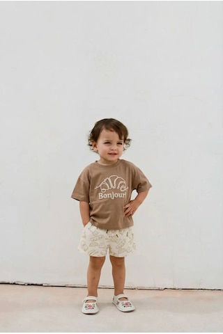 Baby Lory Kids Store Bonjour İşlemeli Bebek Takım Kahverengi - Krem