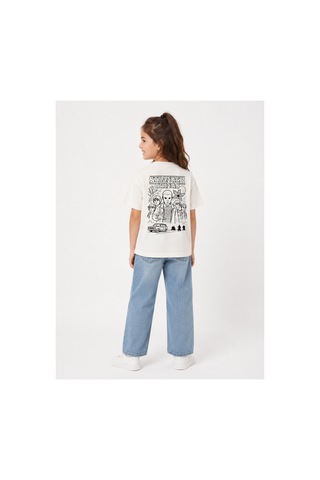 Uğur Bebe %100 Pamuk Stranger Things Baskılı Unisex Çocuk Tişört Ekru Kısa Kollu Bisiklet Yaka Yazlık Ekru Ekru