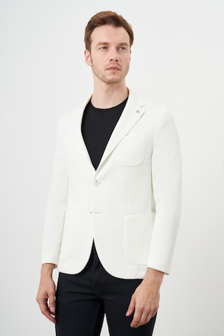 Morven Erkek Beyaz Örme Slim Fit Torba Cep Mono Yaka Spor Ceket Beyaz