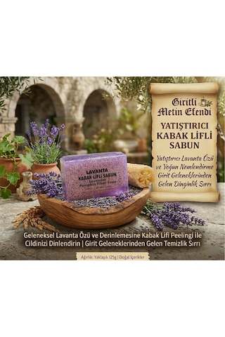 Giritli Metin Efendi Doğal Kabak Lifli Sabun Seti - 4'lü Avantaj Paketi Kolajen, Aloe Vera, Pirinç, Lavanta Aloe Vera - Eşek Sütü