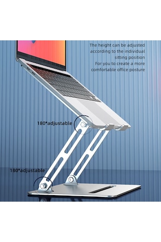 L307 Taşınabilir Dizüstü Bilgisayar Standı Yüksekliği Ayarlanabilir Soğutma Tasarımlı Metal Masaüstü Tutucu Gümüş