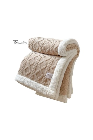 Kış Kalınlaştırılmış Battaniye Çift Taraflı Tüylü Peluş Çift Katmanlı 3d Jakarlı Düz Renk Sıcak Battaniye Açık Kahve