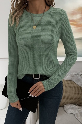 Kadın Uzun Kollu Bisiklet Yaka Triko Kazak Yeşil