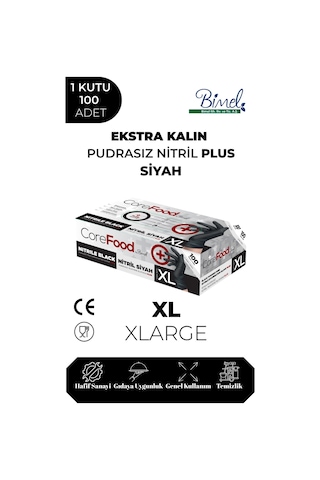 Ekstra Kalın Nitril Siyah Plus Muayene Eldiveni Xl - 1 Paket 100'lü