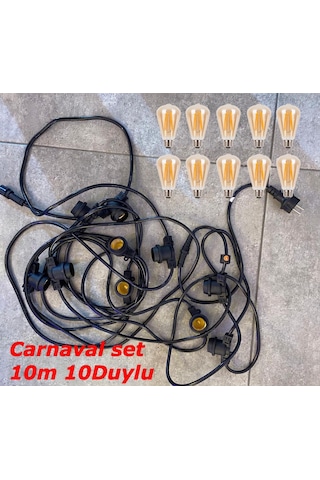 Sekizgen Led Kırılmaz Rustik Led Ampullü Eklenebilir 10 Metre 10 Duy Organizasyon Parti Bahçe Düğün Sıralı Zincir Aydınlatma