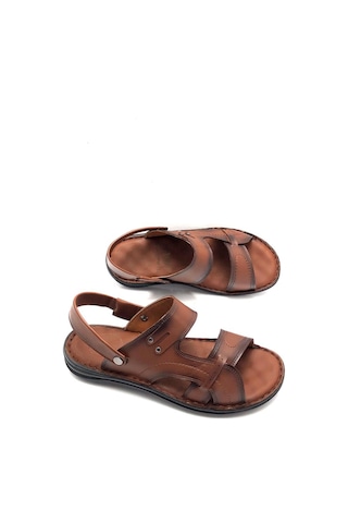 Deritarz Hakiki Deri Tam Ortopedik Masajlıtaba Erkek Sandalet Taba