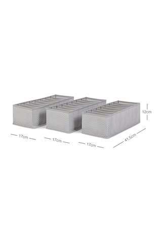 Ocean Home Textile 3'lü 8 Bölmeli Gri Balıksırtı Çekmece Düzenleyici Set