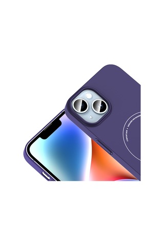 Apple iPhone Uyumlu 13 Kılıf M-safe Şarj Özellikli Kamera Korumalı Zore Elio Sert Pc Kapak - Derin Mor