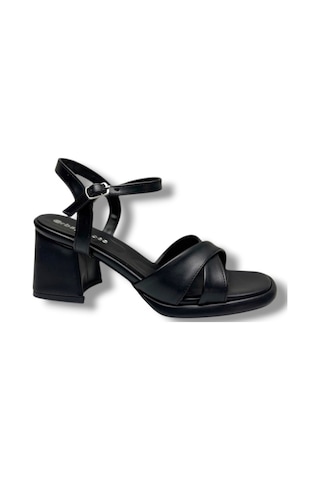 Erbay 405-26 Cilt Deri Çapraz Bant Kalın Topuk Anatomik Kadın Sandalet 7cm Siyah
