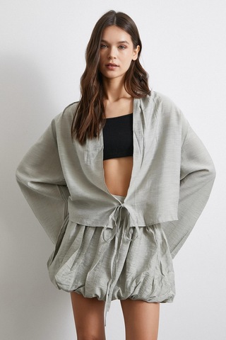 Geniş Kol Önden Bağlamalı Bluz Taş Taş