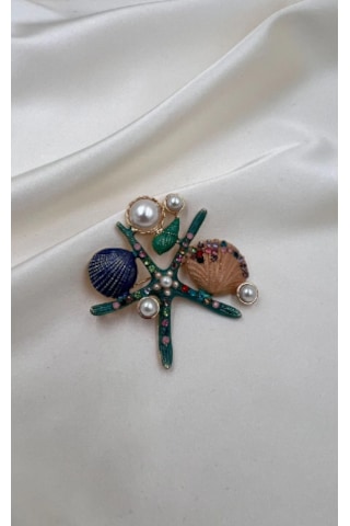 Bb Deniz Yıldızı İnci Taneli Broş Altın -  Mavi