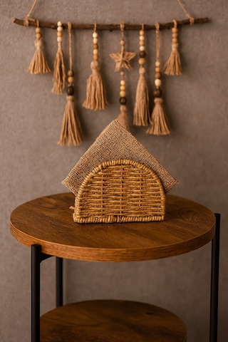 Rattan Oval Hasır Peçetelik Kahverengi