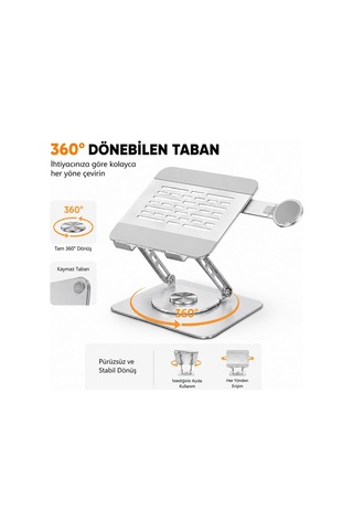 Lexroo Laptop Stand Karbon Çelik 360 Döner Ergonomik Yükseklik Ayarlı Soğutucu Magsafe Uyumlu