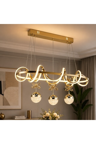 Ey-El Tasarım Kuzey Sıralı Gold Kaplamalı 3 Renk Sarkıt Led Avize Modern Gold