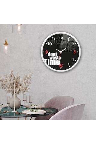 Decorita Cam Saat | Don't Waste Time Black | Çap40cm Çok Renkli