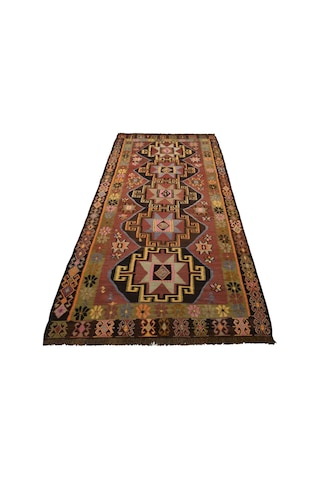 Zehra Abla Halı El Dokuma Tek Parça Yıldızlı Kars Kağızman Yün Kilim 7131 Çok Renkli