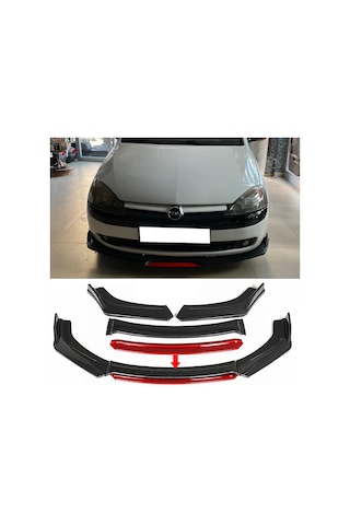 Opel Corsa C Kırmızı Renkli Ön Lip 4 Prç P.siyah Abs