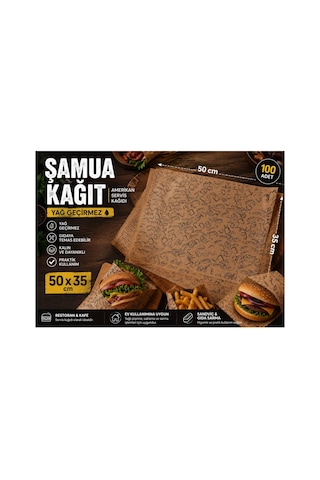Şamua Kağıt 50x35 Cm 100 Adet Yağ Geçirmez Servis Kağıdı Gıdaya Temas Uygun Sandviç Ve Hamburger Servis Kağıdı