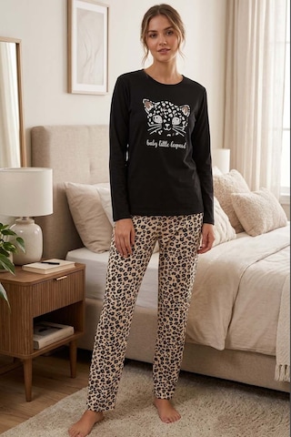 Genel Pamuklu İnterlok Kadın Pijama Takımı Siyah