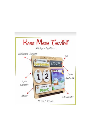 Çocuklar İçin Masa Takvimi - Kare Masa Takvimi Türkçe-ingilizce