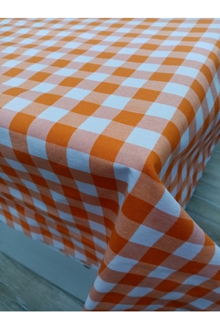 Hayat Home Turuncu Kareli Zefir Kumaş Masa