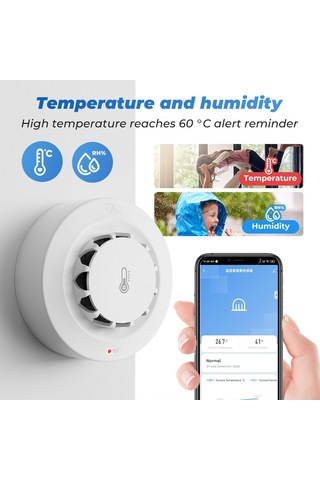 Lemestar Akıllı Duman Dedektörü - Wifi/bt Bağlantılı, Sıcaklık/nem Ölçer, 80db Alarm, Uzaktan Bildirim, Google Home Uyumlu