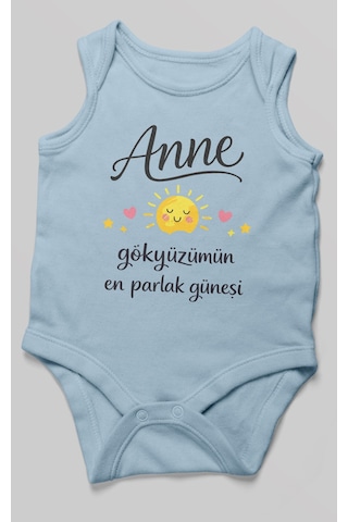 Morivokids Anne, Gökyüzümün En Parlak Güneşi Sıfır Kollu Bebek Body Bebe Mavisi