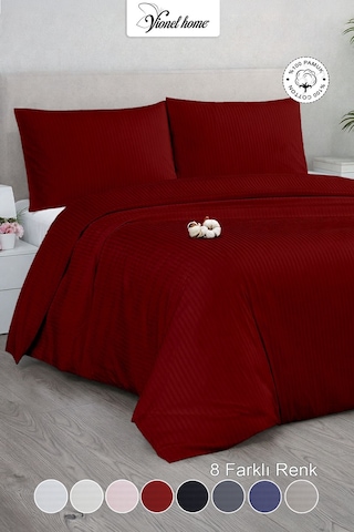 Çift Kişilik %100 Pamuk Saten Nevresim Seti Premium Seri 8 Renk Seçeneği 200x220 Bordo
