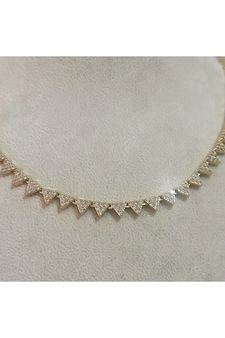 Vıp Seri Zirkon Taşlı Üçgen Kolye Gold Gold