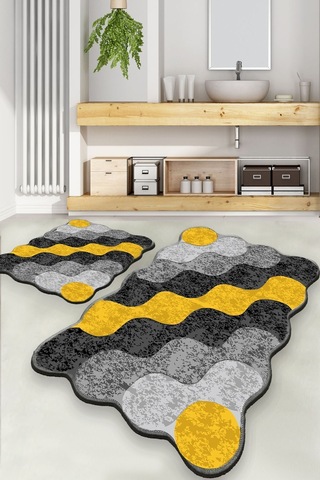 Chilai Home Circle Sarı 2'li Set Banyo Halısı Djt Yıkanabilir Kaymaz Taban Paspas Klozet Takımı Sarı