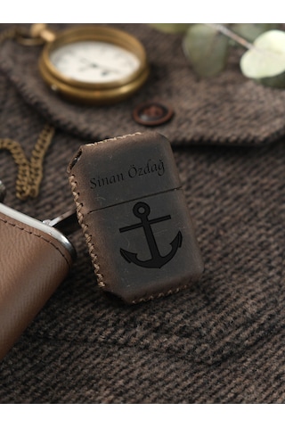 Vagave Gri Renk Hakiki Deri Kılıflı Zippo Benzinli Çakmak